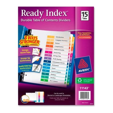 Avery Ready Index T.O.C. Reference Divider, 1 To 15, 8.5x11, 15 Tabs, White/Multi